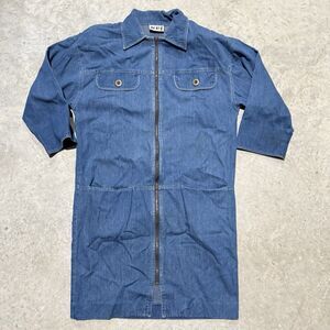 Vintage NR1 Dress Women Blue Denim Full Zip 3/4 Sleeve 90s Retro Pockets USA